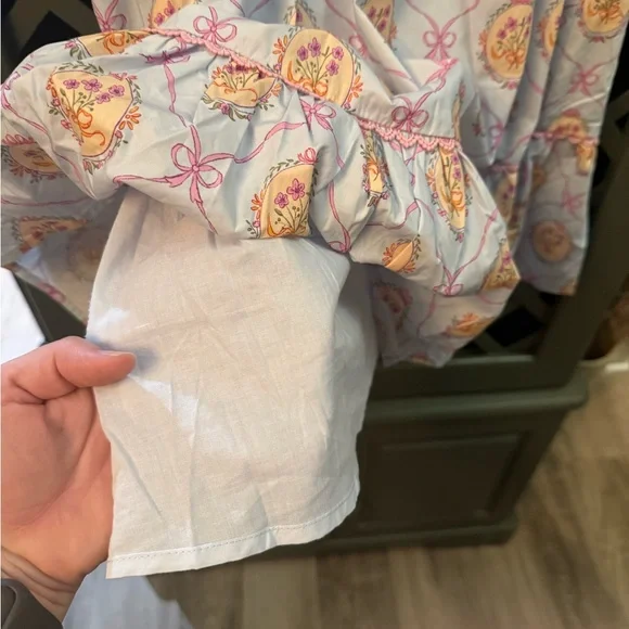 Shop the Mint Girls Floral Bow Print Top in Light Blue and Pink - Picture 7 of 10